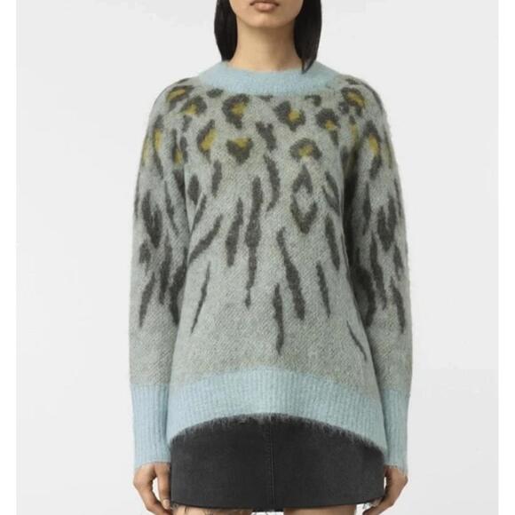 AllSaints Blue Arley Mohair Blend Animal Print Sweater - Size - Small - Picture 1 of 7